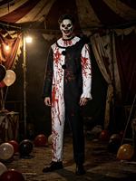 Costume de Clown d'Horreur d'Halloween pour Couple, Combinaison Noire et Blanche avec Éclaboussures de Sang, Tenue de Cosplay avec Logo Personnalisé pour Fête