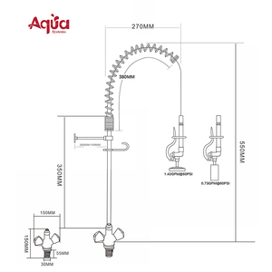 Grifo Comercial de Doble Manija Cromado para Precalentamiento de Agua, Montado en Cubierta, con Rociador Extraíble para Fregadero de Cocina, Ideal para Restaurantes y Servicios de Catering - Product Image 2