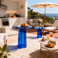 Table d'appoint en acrylique bleu spécial, vente en gros, personnalisée, moderne, pour jardin, présentoir à gâteaux rose, pour mobilier méditerranéen
