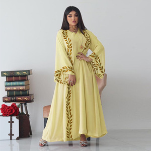 <span class=keywords><strong>Robe</strong></span> longue élégante pour femme, style arabe modeste, à devant ouvert, manches évasées, brodée, caftan marocain, pour l'été et les fêtes - Product Image 3