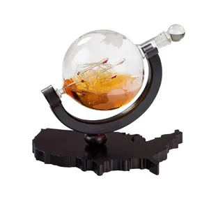 Thuisbar Geëtst Globe Liquor Decanter Whisky Karaf Met Usa Houten Kaartblad