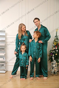 Ensemble de pyjama en satin Fung 6001 pour l'hiver, taille plus, avec haut à manches longues et pantalon long à la cheville, taille élastique, uni - Assorti - Product Image 6
