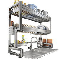 Égouttoir à vaisselle multifonctionnel en acier inoxydable épaissi avec rangement pour assiettes et bols, sur pied et mobile