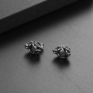 <b>Stud</b> Earrings Tibetan <b>Silver</b> Black Zircon Claw Setting Geometry Design Party Women's Fashion Jewelry CF150 - Product Image 2