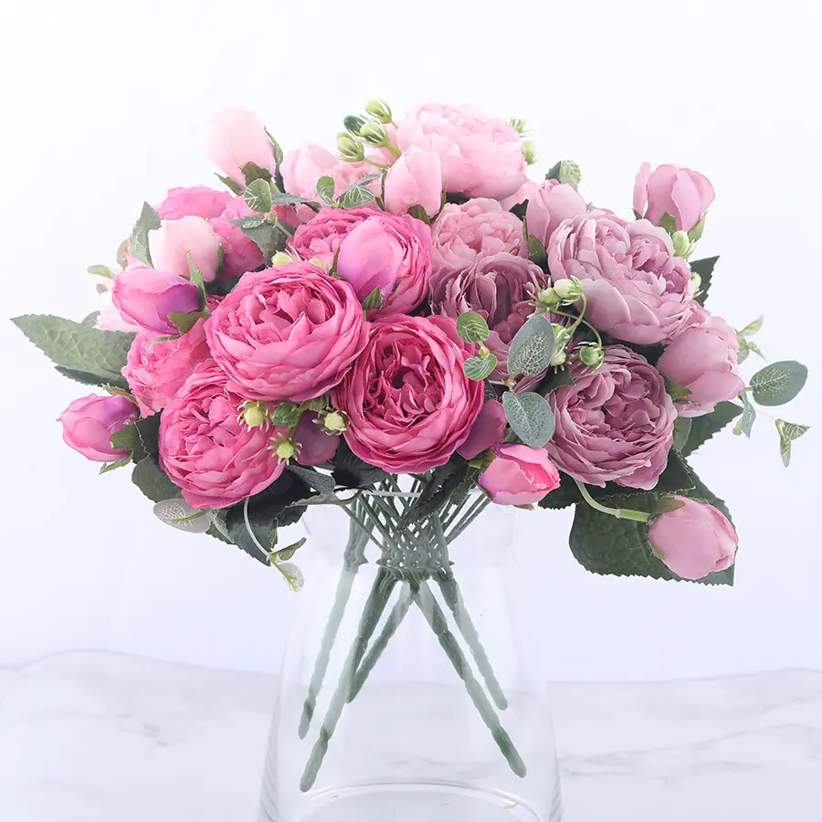 30cm Rose Pink Silk Peony Artificial Flowers Bouquet Decorative Peony Flower Home Wedding Decoration Flower Wholesale