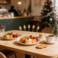 Kerstman van peperkoek, cartoon, bamboe, biologisch afbreekbaar, 13cm cocktailprikkers & fruitprikkers, 100 stuks per zak