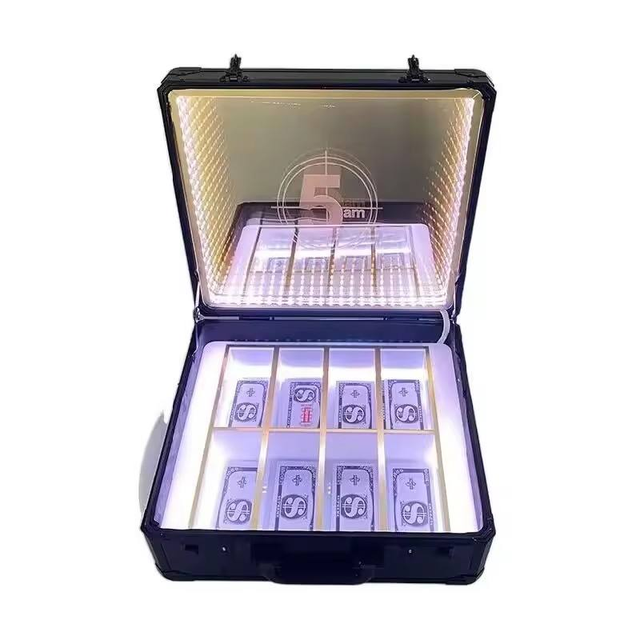 Luxury Black LED Money Box Illuminated US Dollar Currency Carrier Case Cash Suitcase Bottles Briefcase for Party