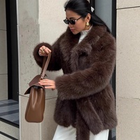 Manteau mi-long en fausse fourrure de renard avec ceinture, veste élégante en peluche à revers crantés pour femme, vêtement d'extérieur épais en fausse fourrure pour l'hiver