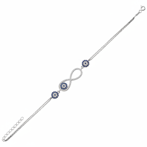 White <b>Gold</b> P. 925K Sterling Silver <b>Infinity</b> Evil Eye <b>Bracelet</b> BSBL102 - Product Image 2