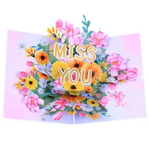 Xinduo Nieuwe Valentijnsdag Mis Je Driedimensionale Wenskaart Bloemen Bloemenklasse Pop-Up 3d