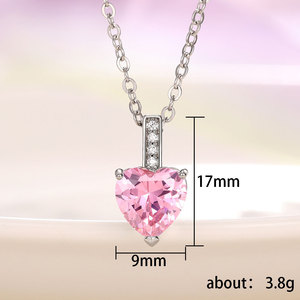 Collana con ciondolo a cuore colorato, catena a O con ciondolo in pietra scintillante romantica per donna - Product Image 6