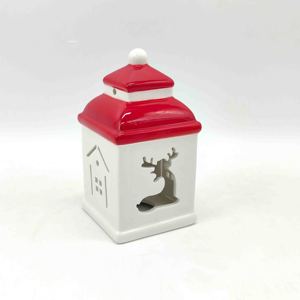 Lanterne de Noël en céramique pour bougie chauffe-plat, motif maison rouge et <span class=keywords><strong>blanc</strong></span> avec toit enneigé, cheminée, flocon de neige, arbre et <span class=keywords><strong>ours</strong></span>, décoration de maison pour les fêtes - Product Image 6