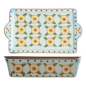 Source factory <b>ceramic</b> baking <b>pan</b>, custom hand-painted underglaze ribbon lid, double handle, large capacity, private - Product Image 2