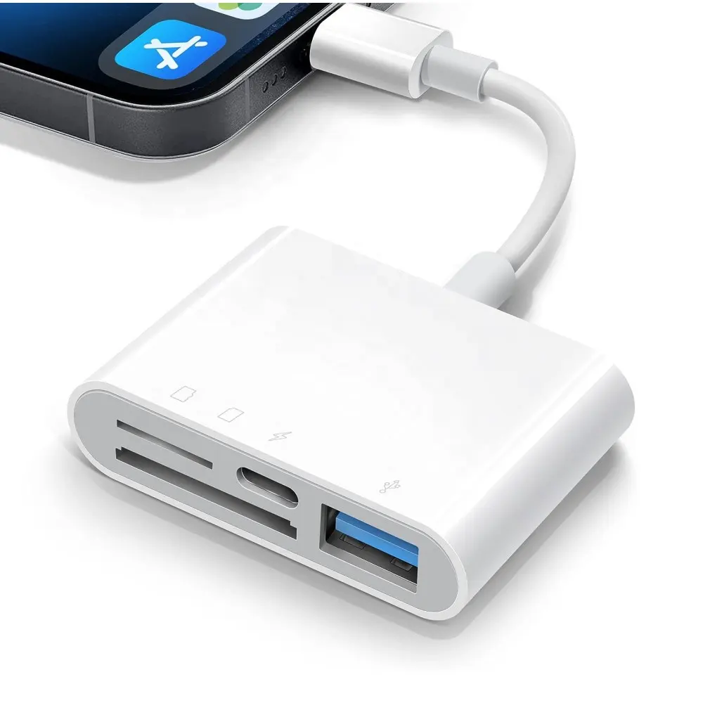 Lector de tarjetas SD TF 4 en 1 de 8 pines Kit de conexión de cámara USB 3,0 OTG para iPhone y iPad que funciona con teclados, Audio y Ethernet