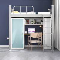 Lit mezzanine multifonctionnel avec bureau d'étude et rangement Cadre en acier Lit superposé en métal Rangement pour lit simple Chambre à coucher pour enfants