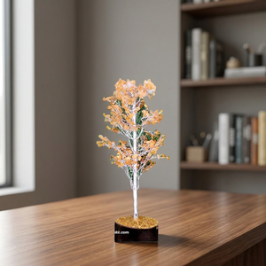 Árbol de Cristal de Citrino Natural Hecho a Mano con Alambre Plateado sobre Base de Madera Gruesa para Decoración del Hogar Feng Shui - Product Image 1