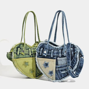 Vintage Denim Heart Design Handbag Single Shoulder Crossbody <b>Bag</b> Fashion Womens <b>Tote</b> <b>Bag</b> - Product Image 1