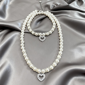 새롭고 우아하며 고급스러운 조절 가능한 하트 모양 펜던트 진주 애완동물 목걸이 고양이와 강아지 목걸이 - Product Image 6