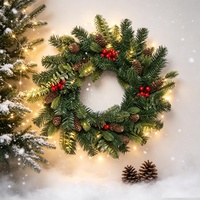 Karangan Bunga Natal Ramah Lingkungan Buatan dengan Kerucut Pinus, Buah Berry Merah, Jarum Pinus Realistis, Dapat Disesuaikan, untuk Pintu Depan, Hiasan Dinding Rumah