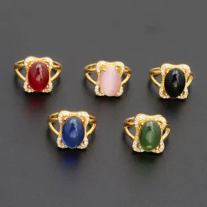 Jxx Nieuwe Grote Glas Opaal 24K Vergulde Vinger Ring Geboortesteen Gekleurde Zirkoon Ring Vrouwen Mannen Ringen Sieraden