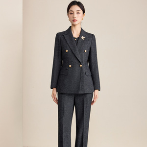 Women's Wool Suit Set Winter Thickened 2025 New Style Gray High-End Professional Formal Wear Commute Anti-Wrinkle - Product Image 2