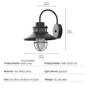 Applique murale extérieure moderne en fer et verre, étanche IP65, pour villa, jardin, patio, style industriel rétro, éclairage <span class=keywords><strong>de</strong></span> grange - Product Image 2