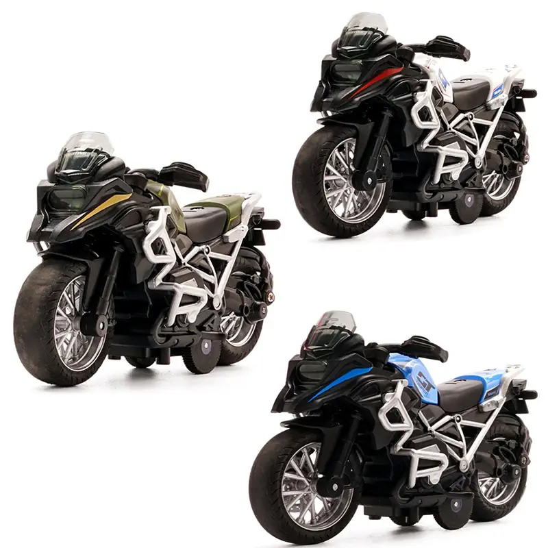 1:14 Alloy Toy Diecast Pull Back Motorcycle Metal Cross-country Die-Cast Car Toy With Light And Music For Kids