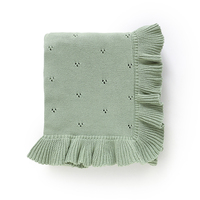 Mantas de punto Mimixiong OEKO-TEX de algodón premium con nombre bordado, borde con volantes y diseño hueco para bebés, ropa de cama infantil.