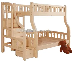 儿童卧室家具经济设计安全可靠的木制框架双层床，带梯子和护栏