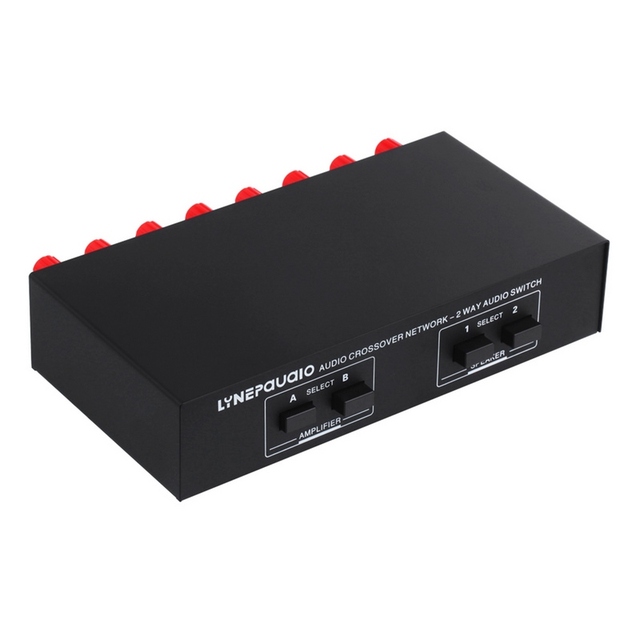 LYNEPAUAIO 2 in 2 Out Speaker Selector Switch Audio Signal Switcher Power Amplifier Audio Receiver Splitter Box