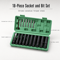 SANEITE – Kit d'outils 18 pièces avec douilles profondes de 78 mm et embouts de tournevis en acier CR-V, étui rigide pour réparation automobile et bricolage intensif