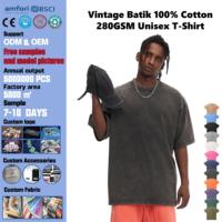 Kaos Pria Lengan Pendek 100% Katun Berat 280GSM, Efek Cuci Usang, Warna Solid, Ukuran Besar, Gaya Vintage Acid Wash