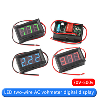 Voltmeter Digital AC LED Dua Kabel, Panel Meter Tegangan AC dengan Layar Merah Biru Hijau untuk AC220V