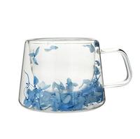 Mug en verre borosilicate à double paroi, résistant à la chaleur, décoré de fleurs, design créatif pour le jardin, idéal pour la vie quotidienne (vente en gros)