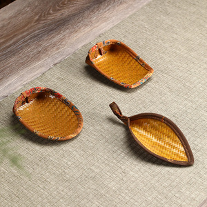 Cuillère à thé en bambou laqué verte, faite à la main, ronde, mini, antique, pour accessoires de cérémonie du thé - Product Image 1