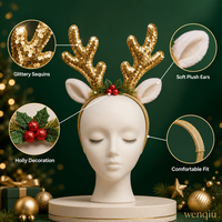 Serre-tête en velours orné de bois de cerf pour Noël – Accessoire festif mignon pour adultes et enfants – Idéal pour des fêtes ludiques