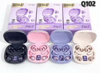 3 in 1 3 Pasang Earbud Nirkabel dalam Satu Unit Q102 Layar LED Headphone Olahraga Musik Gaming Semi-In-Ear Mini Earbud Jepit Telinga