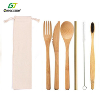 Logo personnalisé bois cuillère fourchette couteau paille biodégradable bambou couverts jetables ensemble avec Packs pour la fête voyage ustensiles