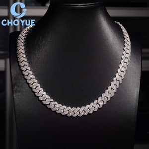 Custom 925 Sterling Silver 14mm 2rows Moissanite Cuban Link <b>Chain</b> Necklace Men's Hiphop Style <b>Iced</b> <b>Out</b> Jewelry - Product Image 1