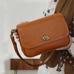 Vegetable Tanned Cowhide Shoulder Bag Horizontal Square 7 Inch <b>Lock</b> Closure Everyday Use Women's Small Crossbody Bag Brown - Product Image 2