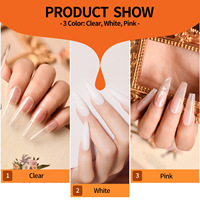 Kit complet de pose d'ongles en acrylique 3D pour débutants – Outils en plastique transparent, rose, nude – Comprend la poudre acrylique et le liquide pour nail art