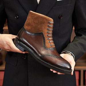 Botas de Trabajo de Cuero Transpirable de Estilo Británico Casual para Hombre, con Cordones y Tallado - Product Image 6