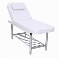 Table de massage esthétique de luxe portable avec dossier réglable, appui-tête détachable et structure en acier inoxydable pour les soins