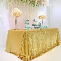 Özel parlak Sequins güzel noel dekoratif parti dikdörtgen şeffaf altın boncuklu dantel yerleşimi masa örtüsü için düğün