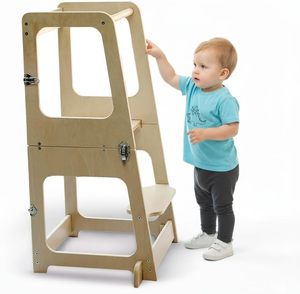 Children's <strong>Kitchen</strong> <strong>Stool</strong> Wooden Standing Montessori <strong>Kitchen</strong> <strong>Step</strong> <strong>Stool</strong> Two-in-one Table and Chair - Product Image 1