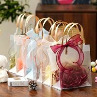 Sac en PP doré MU avec poignées en bambou, sac de shopping en plastique transparent pour cadeaux, festivals et mariages, sac cadeau en PP transparent