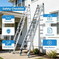 Échelle extensible en aluminium de qualité industrielle, échelle robuste avec système de poulie à corde pour usage professionnel