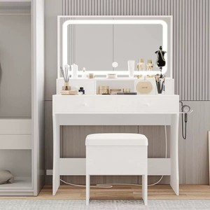 D001 Modern Dressing <b>Table</b> Desk with LED Lighted <b>Mirror</b> and Storage Drawers for Bedroom - Product Image 6