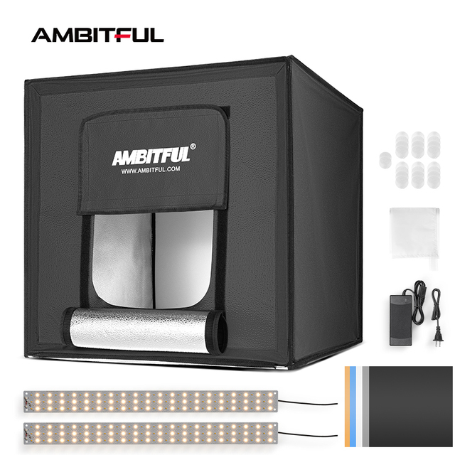 AMBITFUL 60cm LED Photo Studio LightBox Adjustable Brightness Led Photo Box With 5 Color Background Paper