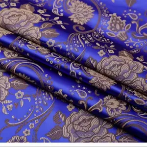 Brocado de seda Damasco tela peonía flor diseño boda tela 8 colores tela China